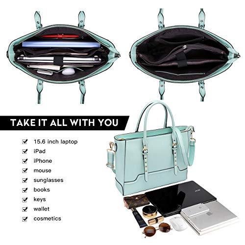 EaseGave Laptop Tote Bag, 15.6 Inch Computer Bags Chic Work Bag for Office Lady Teacher Travel College, Mint