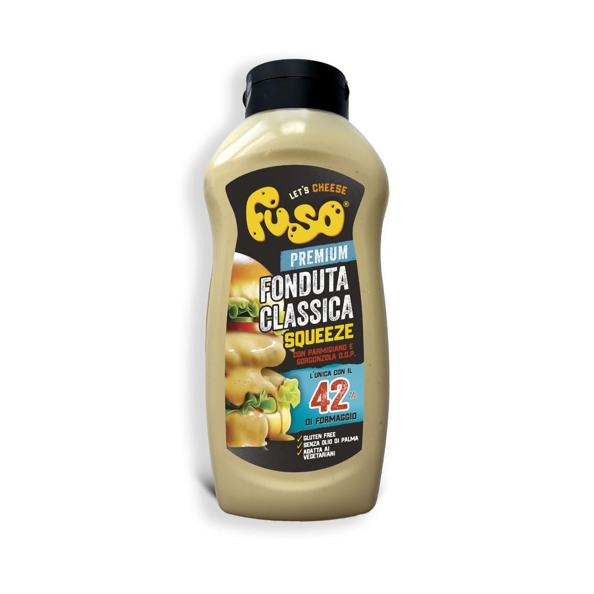 Aperisnack® - AP05.006.15X2 - Kit 2 Bottiglie di Formaggio FUSO Squeeze, da 950g, Fonduta Classica, Pronto all'uso con Parmigiano Reggiano e Gorgonzola D.O.P.