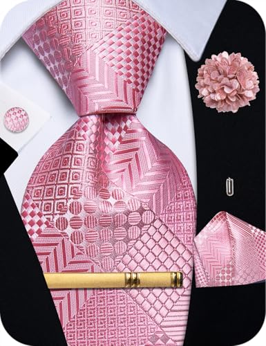 Image of YourTies Striped Plaid Ties for Men Silk Formal Necktie Set