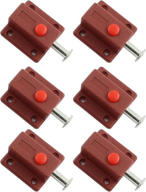 Image of 6 Pcs Automatic Spring Loaded Door Latch Lock ABS Plastic Push Security Bolt for Windows Cabinets Drawers Kitchen Furniture Sliding Locks Home Safety & Window Cabinet Drawer (Brown)