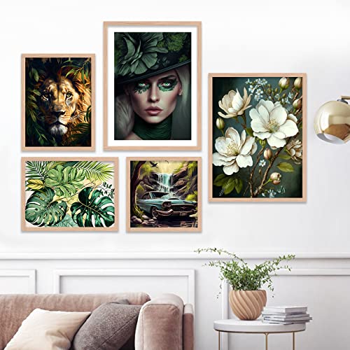 Image of kotart Modern Wall Art Framed Painting for Wall Decoration - Wall Paintings for Living Room, Bedroom Combo30 (Green, Framed) Set of 5 (Art 8)