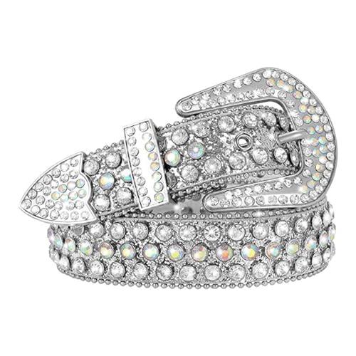 Rhinestone Waist Belt Women Statement Faux Leather with Rivet Silver M