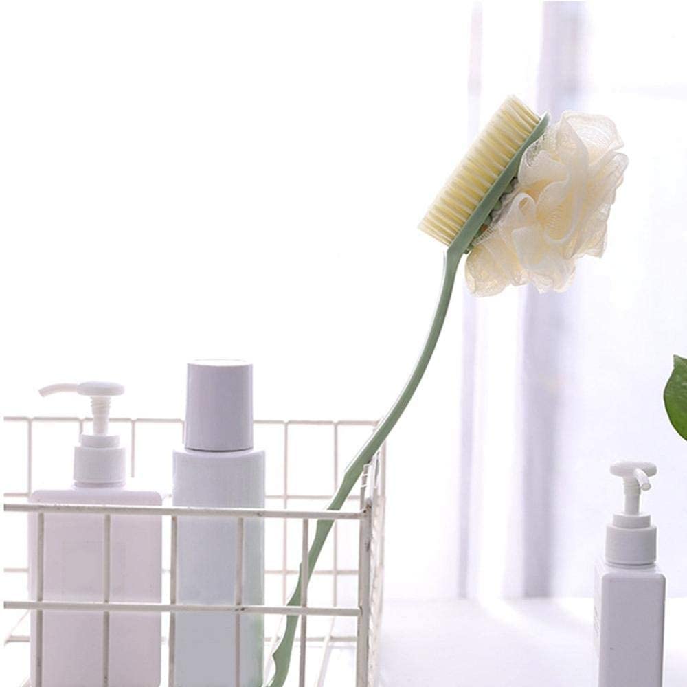 Esponja para la ducha, Cepillo seco exfoliante corporal dos en uno, depurador de espalda, bola flores baño con mango largo
