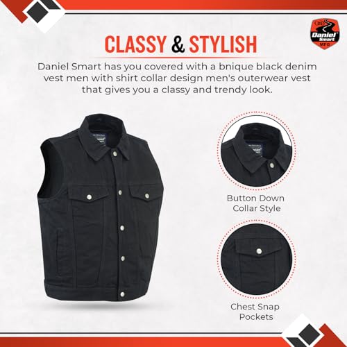 Daniel Smart Biker Vest for Men Unique Raw Blue & Black Denim Vest with Snap Closure & Concealment inside3