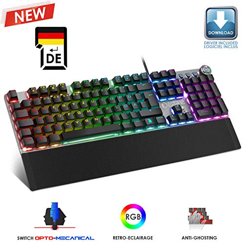 EMPIRE GAMING  STARDUST Gamer Tastatur  Opto-Mechanische Tasten  RGB LED-Hintergrundbeleuchtung  Gamer Programmier software  Abnehmbare Handauflage (QWERTZ, Deutsche)