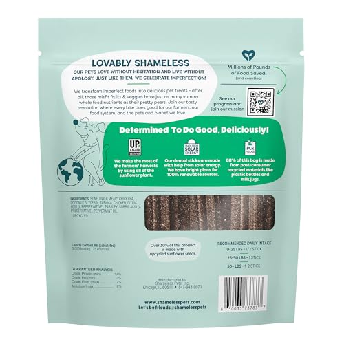 Image of Shameless Pets Chicken & Mint Dental Chews for Dogs, 32 Chews - Natural Dog Teeth Cleaning Treats with Fresh Breath Benefits | Grain-Free Dental Sticks for Small, Medium & Large Dogs
