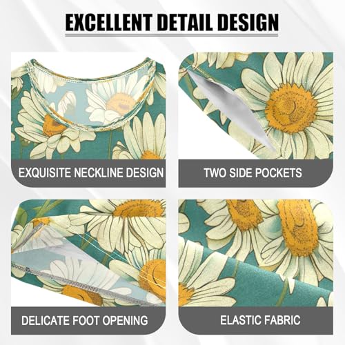 senya Short Sleeve Pajamas Sets Summer Cotton Sleepwear Green Background White Daisy4