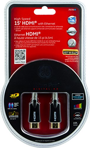 Câble HDMI GE 20236 résout les coupures d'écran grâce aux fiches or clair et ethernet