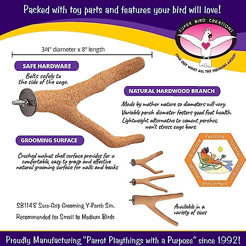 Image of Super Bird Creations SB1148 Sure-Grip Grooming Y-Perch Small, Small /Medium Bird Size - Enriches Beak and Foot Health - Ideal for Parrotlets Parakeets Quakers - Small Bird Size, 3 /4 inch diam x 8 inch (Small)