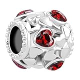 LovelyJewelry Heart Love Red Synthetic Crystal Hollow Beads For Charm Bracelets