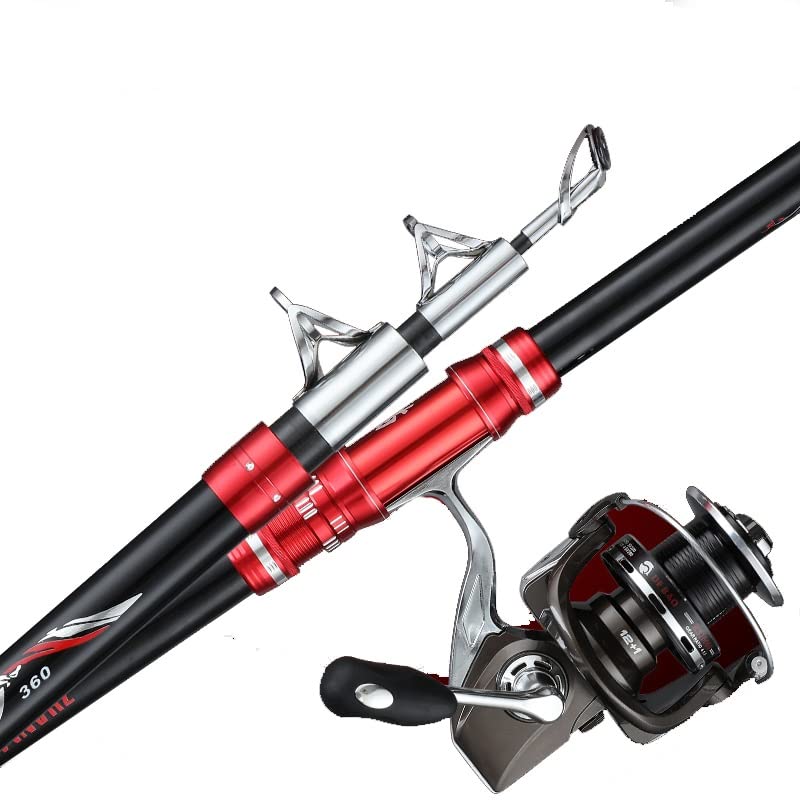 ZWWf 2.1-4.5M Carbon Fishing Rod 50kg above Superhard Long Distance Throwing shot Rod Telescopic Sea Boat Fishing Gear (Off-white : Rod+Reel(6000) Kit, Size : 3.9m)