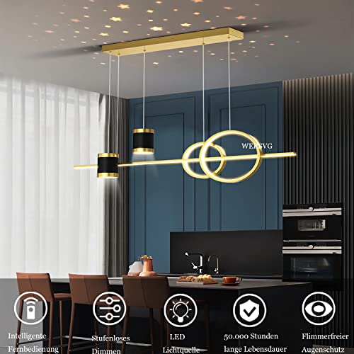 Lámpara colgante LED regulable Lámpara de mesa de comedor Lámpara colgante de salón Altura ajustable con control remoto Araña de con foco Comedor Cocina Lámpara de oficina Lámpara decorativa (oro.) Cover