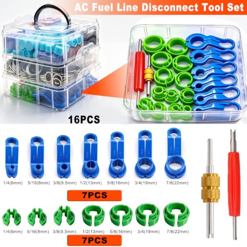 Image of Taiss 6 Set Car A /C Repair Kits,102PCS A /C Valve Core Kit+270pcs O Ring Seals+80pcs Valve Core Caps+45pcs A /C Compressor Seal Washers+16PCS AC Fuel Line Disconnect Tool Set+4PCS Oil seal hook(517PCS)