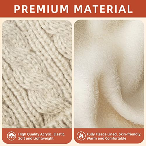 Beanies Women With Double Pom Pom, Winter Hats For Women Cold Weather Warm Cable Knit Fleece Lined, Cute Beanie Cap For Daily Use(Oatmeal) #TOP1