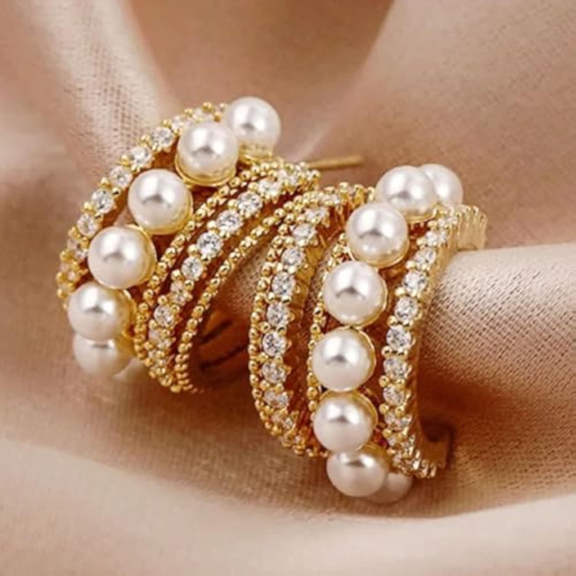 Women's Pearl Studded Jhumka Earrings Set