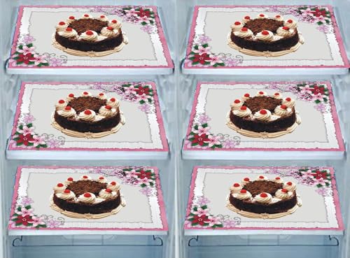 Image of DakshyaIndustries Pack of 6 PVC Printed Fridge Mat /Refrigerator Mat (Pink&Orange)