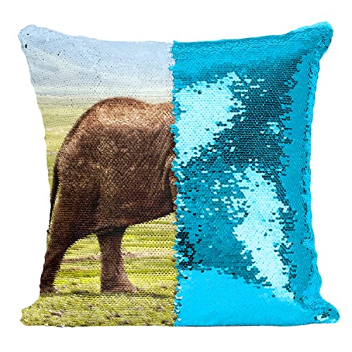 Coussin paillettes turquoise éléphant d'Afrique pour salon terne - 2