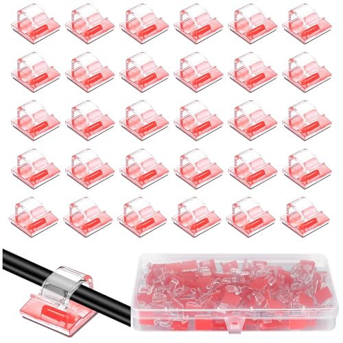 110 Pcs transparent Self Adhesive Cable Management Clips, Cable Management Wire Organizer Clips Cord Holder for Tv Pc Laptop Ethernet Cable Desktop Home Office