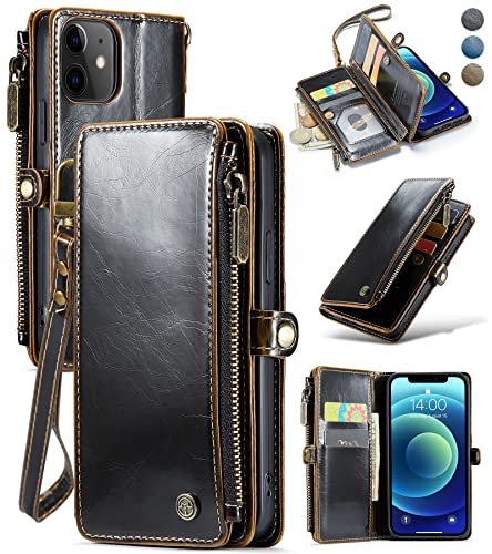 Defencase For Iphone 12/ Pro Case Wallet, Iphone 12 Wallet Case For Women Men, Vintage Pu Leather Magnetic Flip Wrist Strap Zipper Card Holder Phone Cases For Iphone 12 & Iphone 12 Pro, Luxury Coffee #TOP14