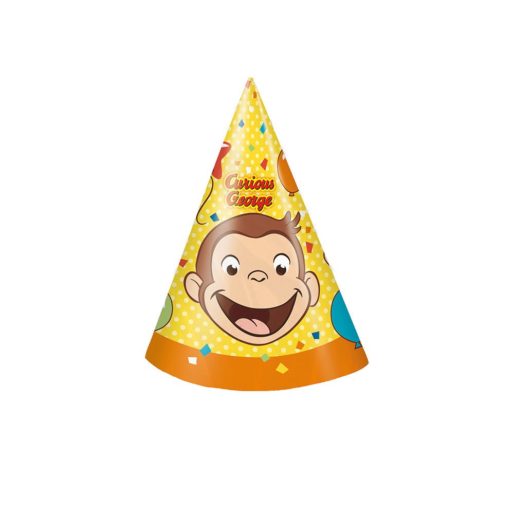 Vibrant Colors Curious George Party Hats (Pack of 8) - Festive & Fun Design - Perfect for your Kid's Celebration