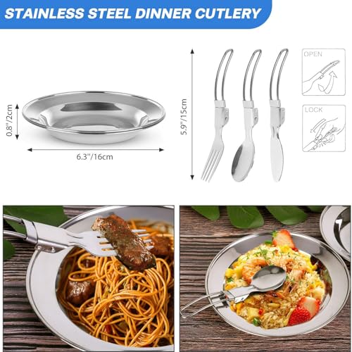 Camping Cookware Mess Kit, Protable Aluminum Alloy Cooking Equipment Lightweight Camping Pots and Pans Set with Stainless Steel Cups Plates Forks Knives Spoons for 2-3 People - Image 3