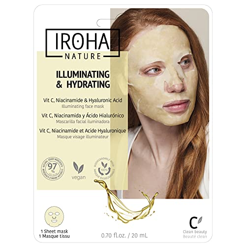 Mascarilla Facial ILUMINADORA e HIDRATANTE con Vitamina C Pura y Ácido Hialurónico- Tejido 100% Biodegradable - IROHA NATURE Cover