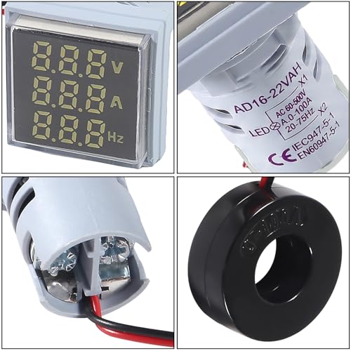 Image of Alinan 3 in 1 60-500V 0-100A AC Digital Ammeter Voltmeter, 22mm Square Digital Tube Screen with Transformer, LED Display Voltage Detector Current Tester Gauge (White)