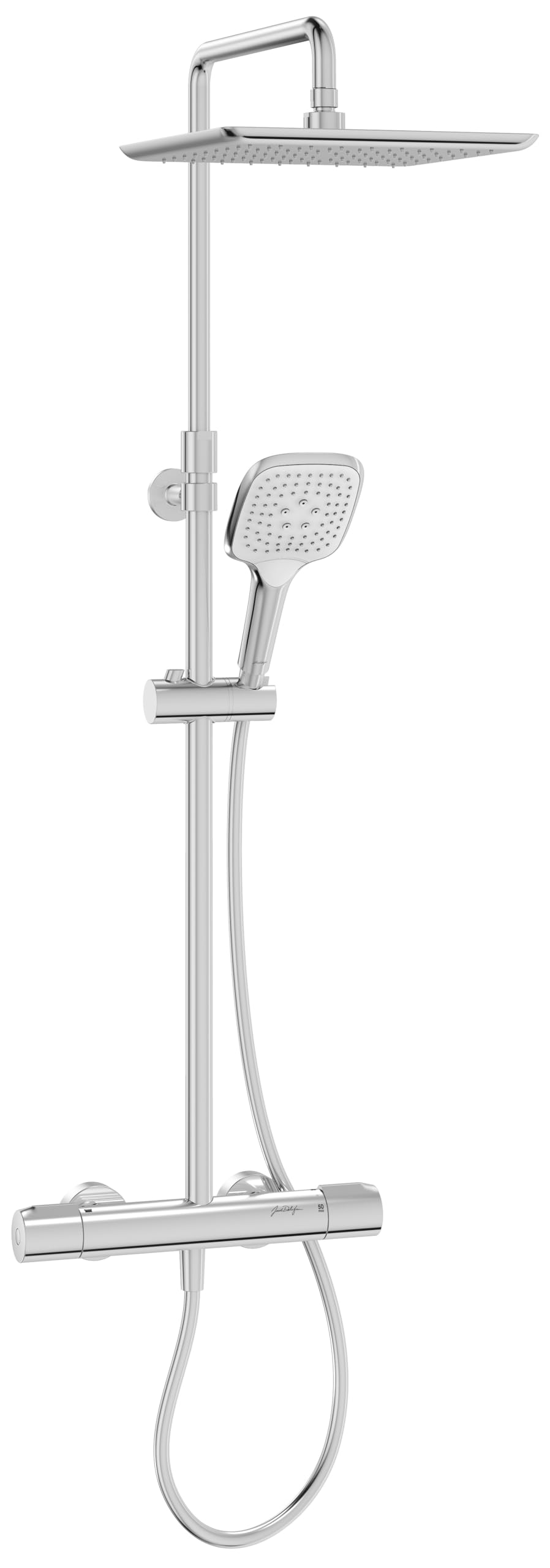 Colonne de douche thermostatique Jacob Delafon anti-brûlure avec grand pommeau carré EMMA