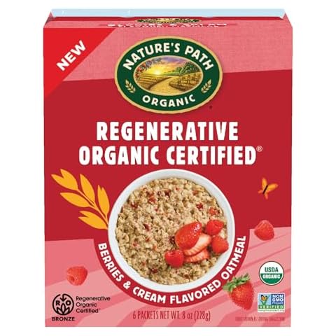Nature's Path Organic Regenerative Organic Certified Berries & Cream Oatmeal, 8 oz (Pack of 1), Non-GMO Cover