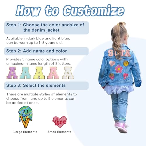 Personalized Kids Denim Jacket, Back to School Outfits for Girls Boys, Custom 1-8 Years Old Girls Boys Birthday Gifts, Custom Boys' Girls' Outerwear Jackets & Coats with Name and Patterns2