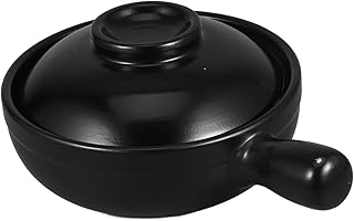 陶製土鍋 伝統的なご飯炊き鍋 耐熱キャセ鍋 片手付き調理器具 電子レンジ対応 一人用お粥やシチュー調理用家用クッカー
