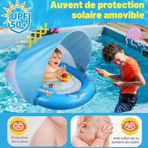 Bouée bébé empêcher le retournement Ninonly avec abri solaire pour baigner bébé sans risque - 3