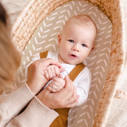 Image of 3 Pack Stretchy Bassinet Sheets for Baby Girl Boy, Soft Breathable Baby Bassinet Mattress Sheets Fit for Hourglass Oval Cradle, Moses Basket Rectangle Mattress (Brown Rainbow)