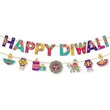 2 Pack Happy Diwali Banner, Colorful Festival of Lights Decorations with Indian Motifs, Diwali Party Supplies for Home, Office, Wedding and Hindu Holiday Celebrations