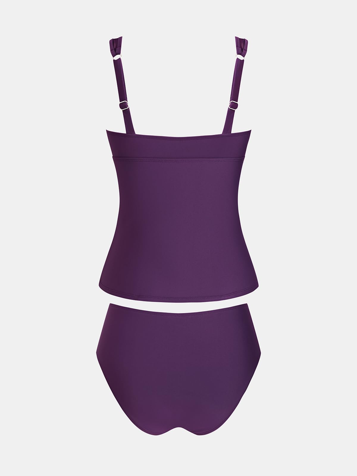 CUPSHE Tankini pour femme - Col en V - Maille festonnée - Bretelles réglables - Maillot de bain taille mi-haute