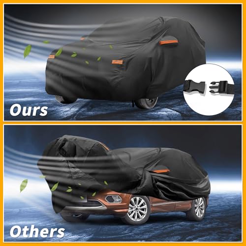 Image of All-Weather Waterproof Car Cover - UV-Resistant Outdoor Full Exterior Protection for Ford Kuga 2013-2023 190T-PU Black with Right Side Zipper