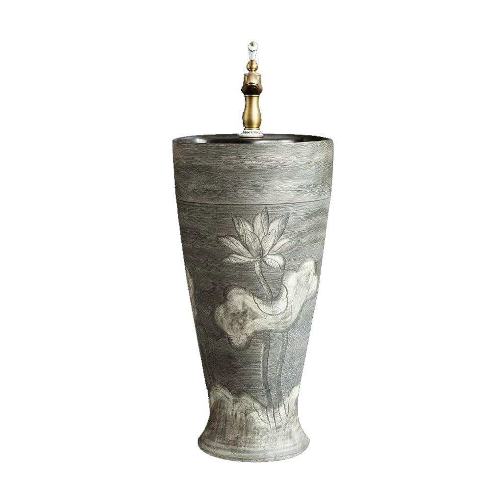 AYCDL Pedestal Sink Courtyard Carved Column Washbasin Outdoor Bathroom Floor-Standing Washbasin Bathroom Pedestal Sink