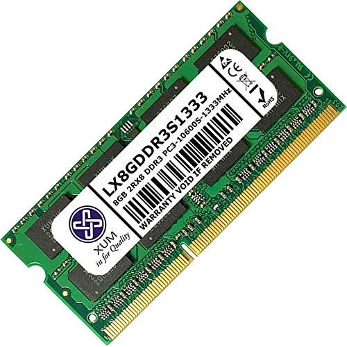 XUM 8GB 1x8GB Laptop Memory RAM DDR3 PC3-10600 1333 MHz SODIMM Non-ECC Unbuffered Hynix IC 1.5V 2RX8 Dual Rank 204 Pin CL9 Notedbook Laptop Memory Upgrade Module Made in the UK