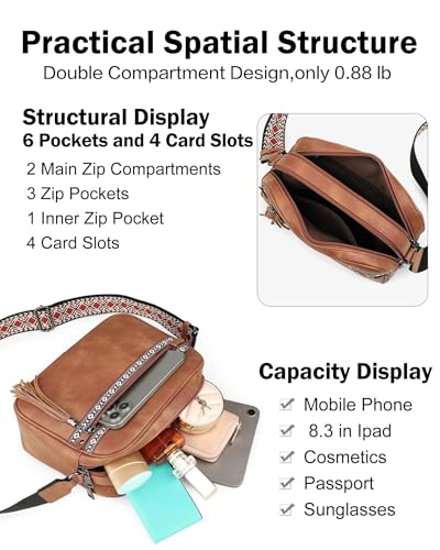 Image of FADEON Crossbody Bags for Women, RFID 4 Card Slots | Vegan Crossbody with Wide Strap, Double-Zipper & Anti-Theft, Fits Kindle & Essentials, Lightweight for Work & Travel