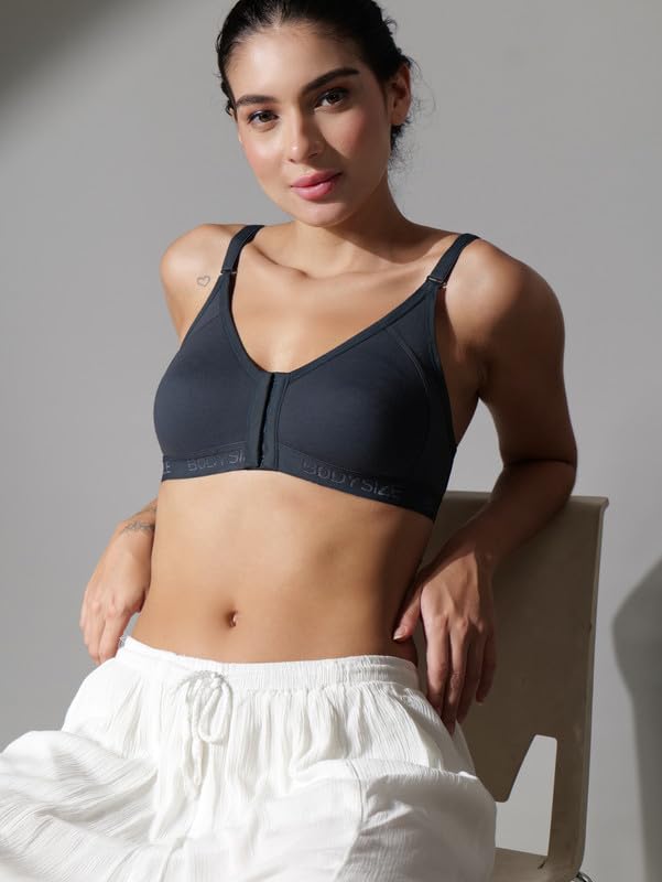 Image of BODYSIZE Cotton Front Open Bra for Women Daily Use | Non-Padded, Non-Wired | Sweat Absorbent Seamless Bra | Full Coverage Regular Wear | Twin Hook Adjuster (Cup Size: B)