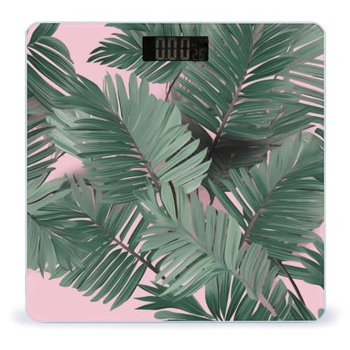 Báscula digital para baño con hojas verdes y pantalla LCD miniatura 1