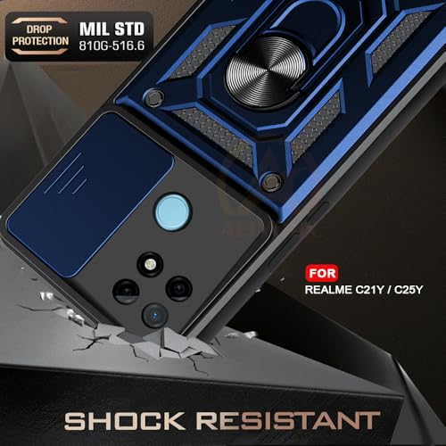 Image of Armor Bumper Back Cover Case for Realme C21Y / C25Y | Rotating Camera Cover, Ring Holder & Kickstand | Heavy Duty & 360 Degree Protection Realme C21Y / C25Y Back Cover (Blue)