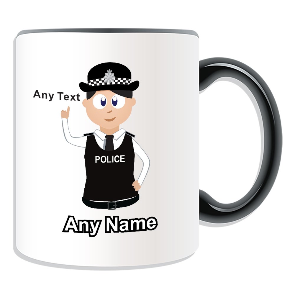 Unigift Black Personalised Gift - Police Constable / Sergeant / (Chief) Inspector Mug (Police Design Theme, Colour Options) - Any Name / Message On Your Unique - Pc Sgt Insp Cid Ds - Dark / Hair Policewoman Hat Cap 1 - Detective