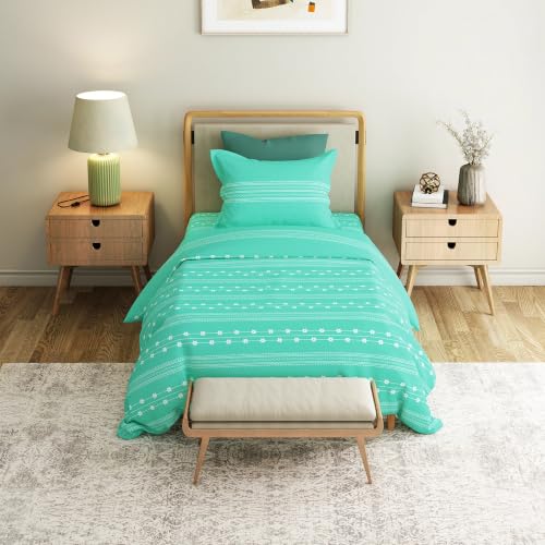 Image of Mytrident Bedsheet for Single Bed Cotton | 60 inch x 90 inch | Zari Sea Green