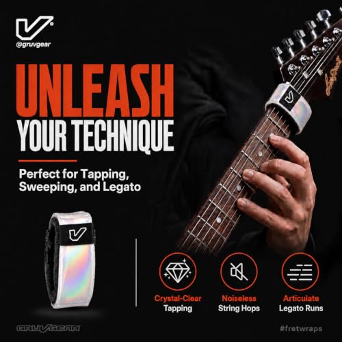Image of Gruv Gear Fret Wrap Guitar Mute Bubby Lewis FretWrap for Electric, Acoustic & Bass, String Dampener for Recording, Tapping & Practice, Fits 7-12 String Bass (1 Pack Extra Large Iridescent)