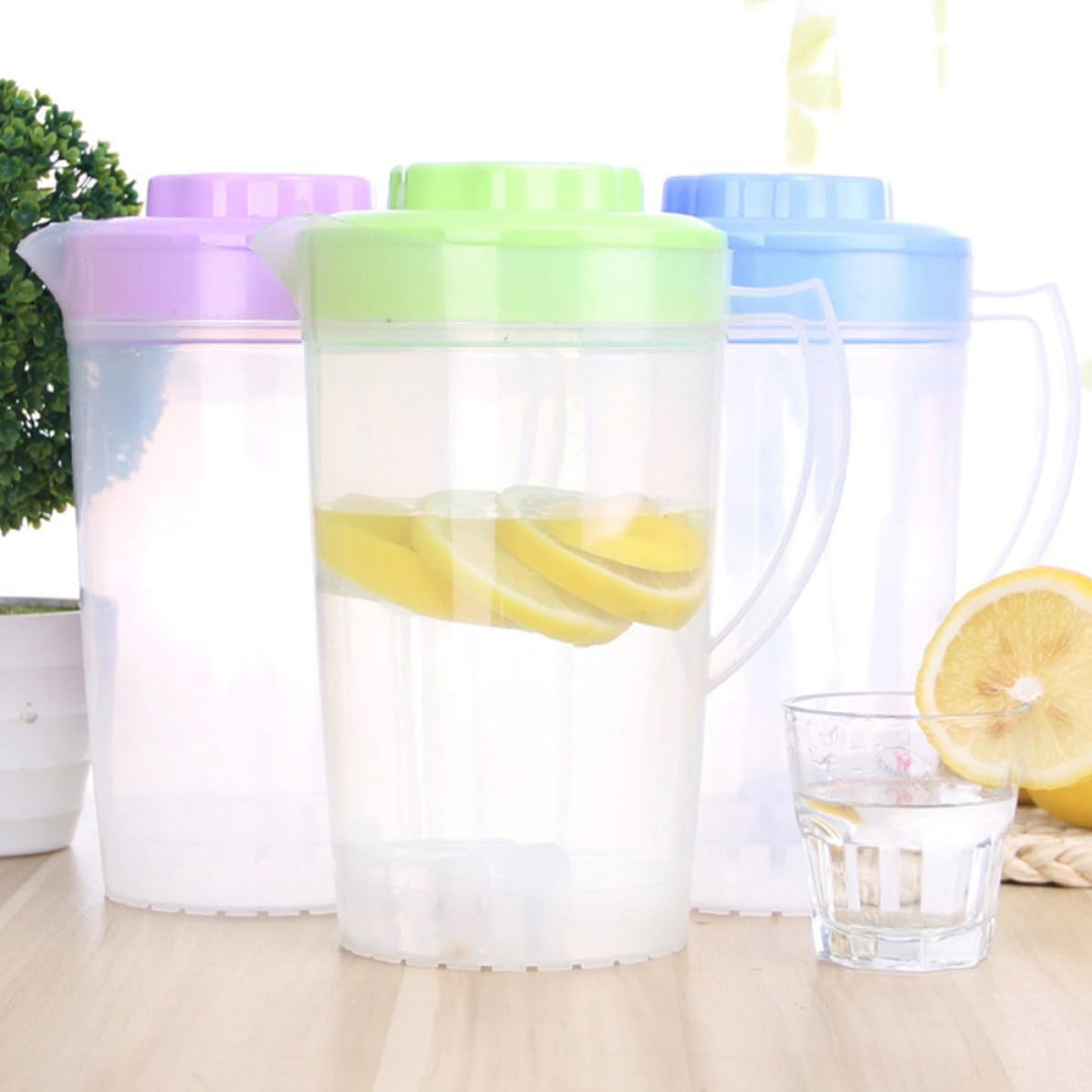 3pcs L Plastic Water Pitcher with Lid, Lightweight Beverage Jug
