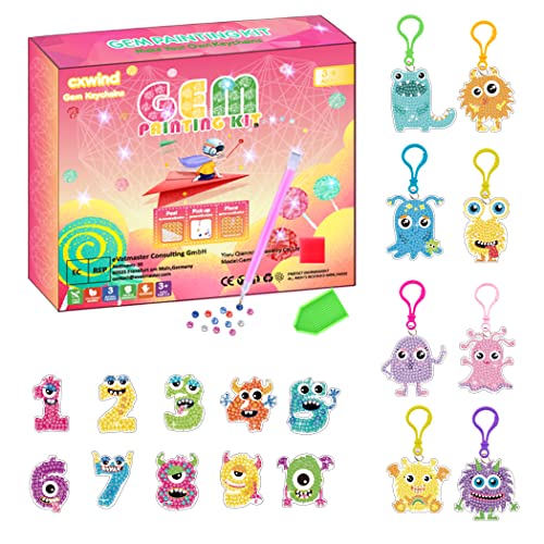 Chengxun Little Monsters Gem Diamond Art for Kids 6-8, 5D Diamond Painting Kit for Kids Alter 7-12, 18pcs DIY Color Stickers Keychains for Girls Boys (Muti) Cover