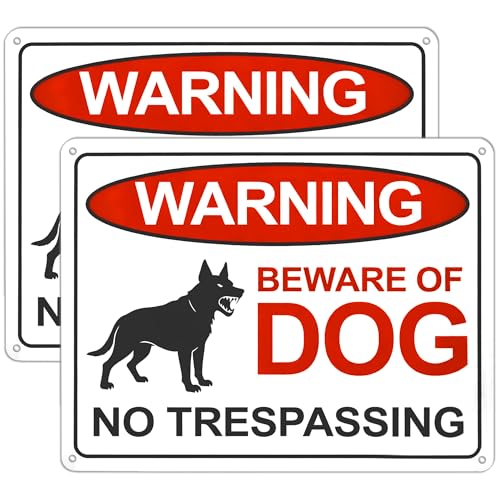 2 Pack Beware of Dog Sign 10x7 Inch Reflective Aluminum Beware of Dog Signs for Fence Rust Free Metal No Trespassing Warning Sign UV Protected Weatherproof for Garden and Yard Wall Decor