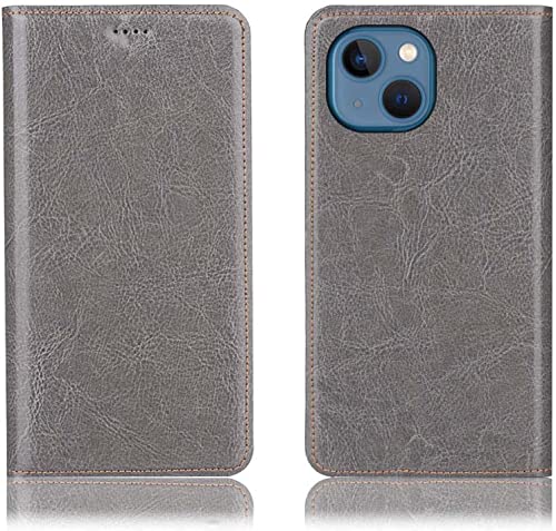 Étui à clapet en cuir iPhone 13 gris avec fentes cartes