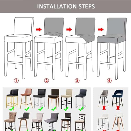 Housse de chaise de bar jacquard gris foncé extensible lavable en lot de 6 - 7